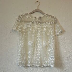Merona White Sheer Floral Embroidered Blouse